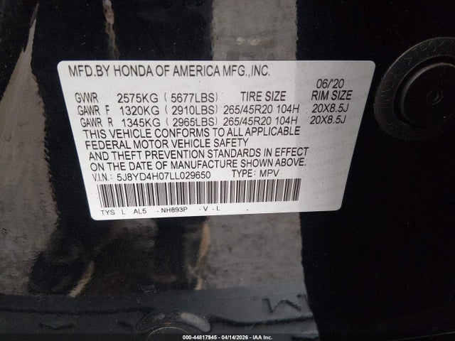 5J8YD4H07LL029650 Acura Mdx Technology A-spec Packages