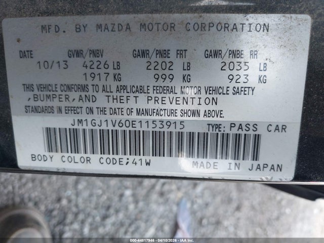 Продажа на аукционе авто 2014 Mazda Mazda6 I Touring, vin: JM1GJ1V60E1153915, номер лота: 44817946