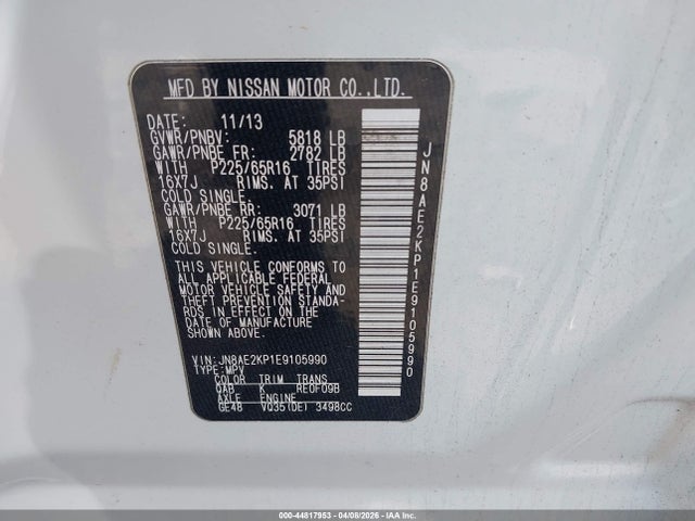 Nissan Quest Sv 2014 JN8AE2KP1E9105990 Image 9