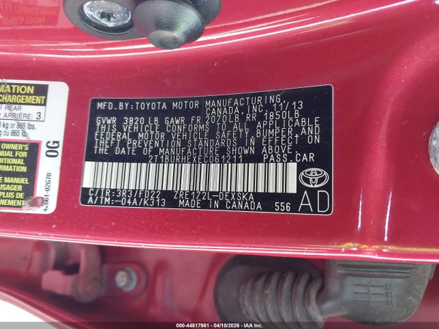 2T1BURHEXEC061211 Toyota Corolla S