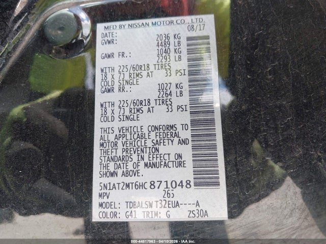 Nissan Rogue Sl 2017 5N1AT2MT6HC871048 Image 9