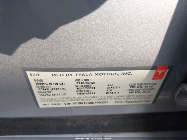 2013 TESLA MODEL S 5YJSA1CG8DFP03521 Photo 8
