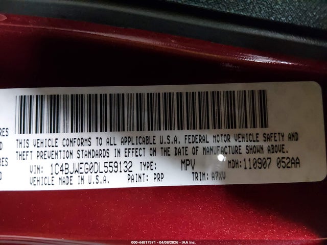 Auction sale of the 2013 Jeep Wrangler Unlimited Sahara, vin: 1C4BJWEG0DL559132, lot number: 44817971