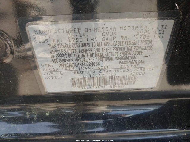 Nissan Versa 1.6 S+ 2015 3N1CN7APXFL824685 Image 9