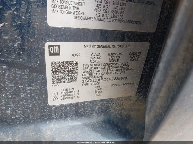 1GCUDAED4PZ229679 Chevrolet Silverado 1500 4wd Short Bed Wt