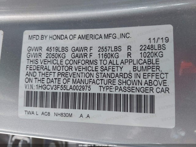 Продажа на аукционе авто 2020 Honda Accord Hybrid Ex-l, vin: 1HGCV3F55LA002975, номер лота: 44818019