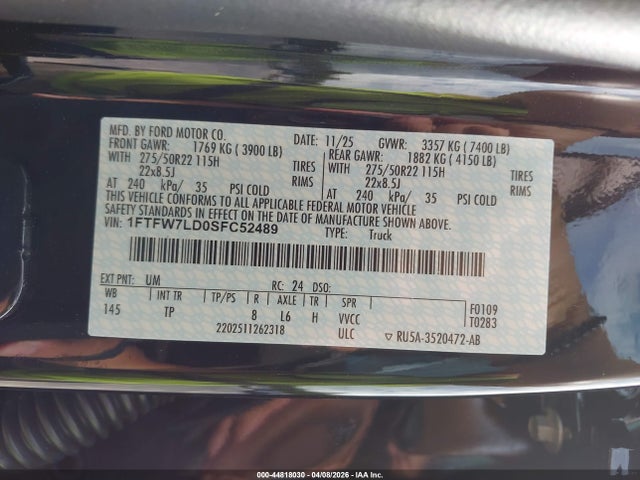 Ford F-150 Platinum 2025 1FTFW7LD0SFC52489 Image 9