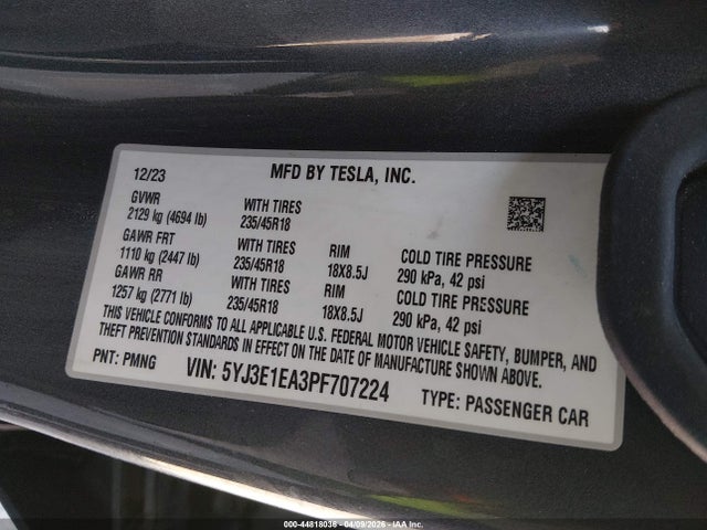 Aukcja sprzedaży 2023 Tesla Model 3 Rear-wheel Drive, vin: 5YJ3E1EA3PF707224, numer aukcji: 44818036