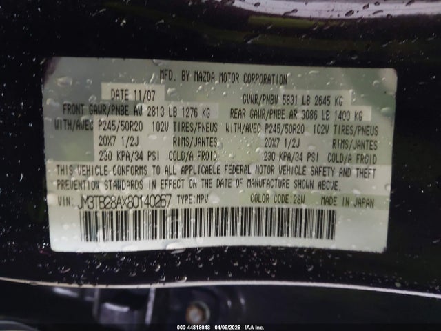 44818048 :رقم المزاد ، JM3TB28AX80140267 vin ، 2008 Mazda Cx-9 Grand Touring مزاد بيع