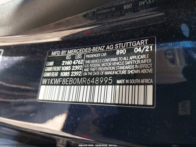 44818056 :رقم المزاد ، W1KWF8EB0MR648995 vin ، 2021 Mercedes-benz C 300 4matic مزاد بيع