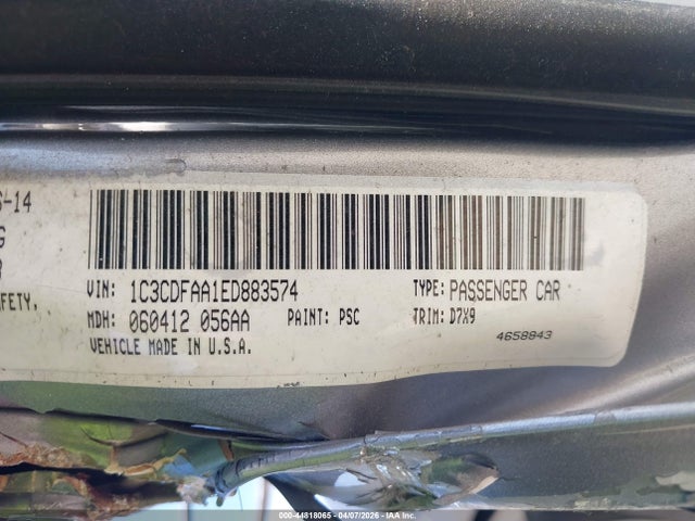 44818065 :رقم المزاد ، 1C3CDFAA1ED883574 vin ، 2014 Dodge Dart Se مزاد بيع