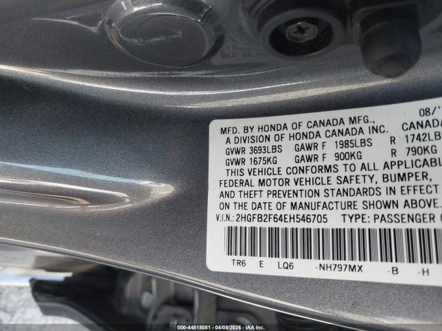 Aukcja sprzedaży 2014 Honda Civic Hf, vin: 2HGFB2F64EH546705, numer aukcji: 44818081