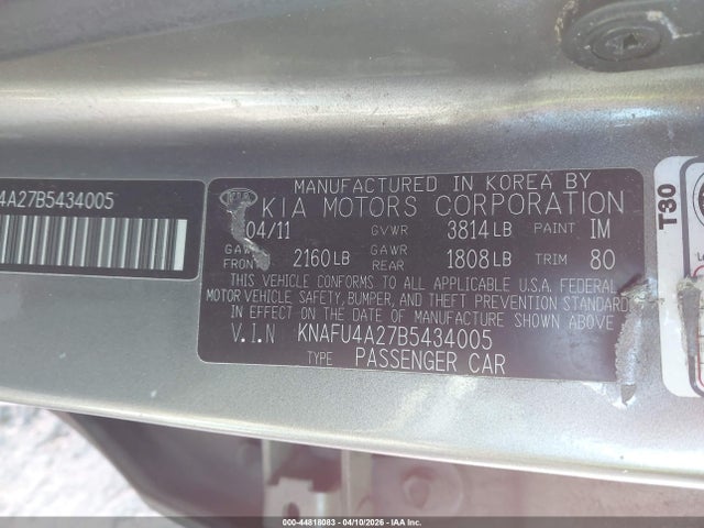 Aukcja sprzedaży 2011 Kia Forte Ex, vin: KNAFU4A27B5434005, numer aukcji: 44818083
