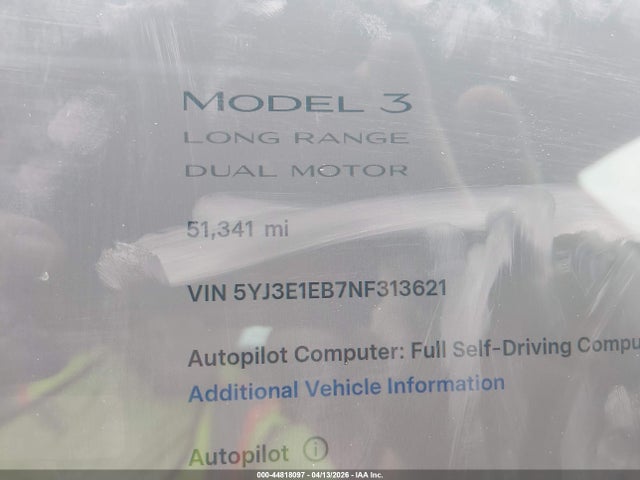 Продажа на аукционе авто 2022 Tesla Model 3 Long Range Dual Motor All-wheel Drive, vin: 5YJ3E1EB7NF313621, номер лота: 44818097