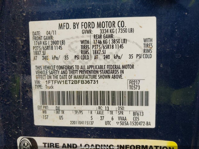 2011 FORD F-150 1FTFW1ET2BFB36731 Photo 8