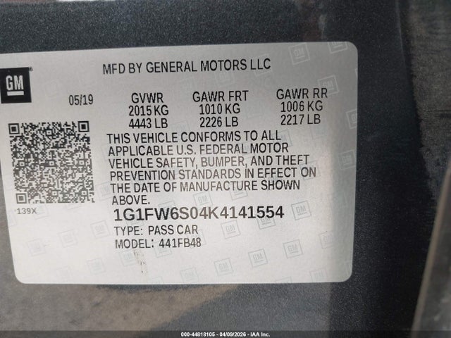 1G1FW6S04K4141554 Chevrolet BOLT EV LT