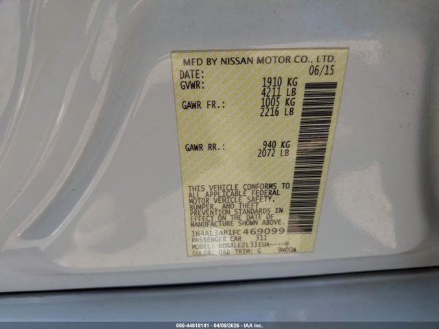 Nissan Altima 2.5 S 2015 1N4AL3AP1FC469099 Image 9