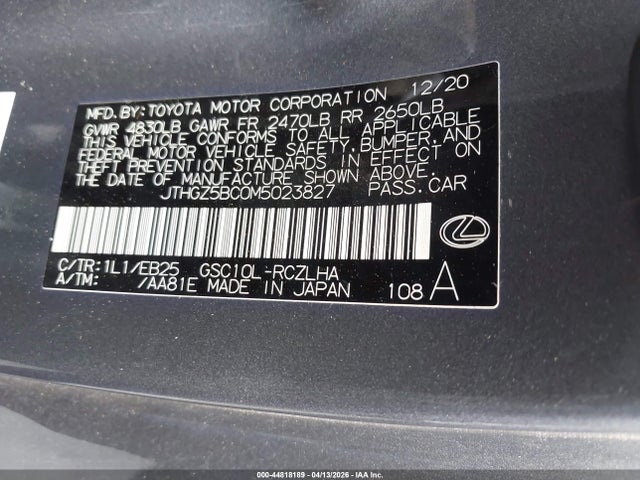 Продажа на аукционе авто 2021 Lexus Rc 350 F Sport, vin: JTHGZ5BC0M5023827, номер лота: 44818189