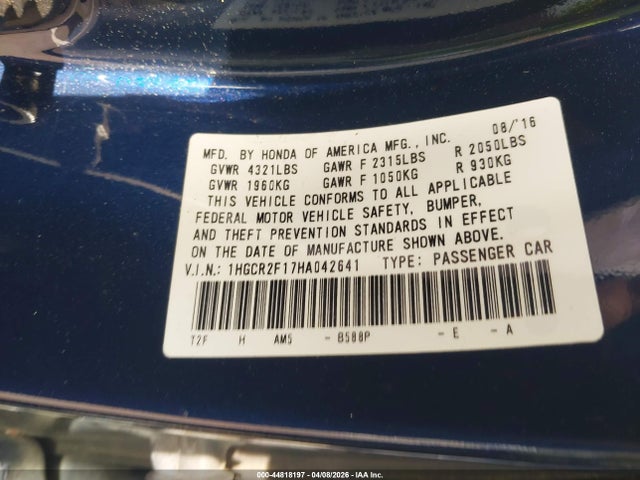 Продаж на аукціоні авто 2017 Honda Accord Sport Se, vin: 1HGCR2F17HA042641, номер лоту: 44818197