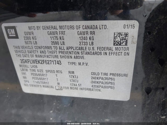 Продажа на аукционе авто 2015 Gmc Terrain Sle-2, vin: 2GKFLWEK2F6271743, номер лота: 44818200