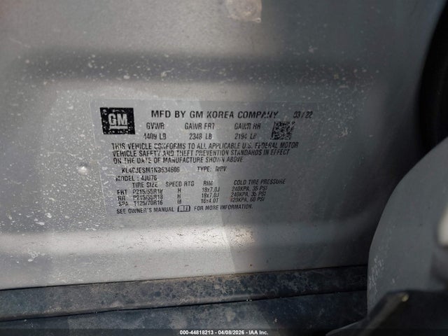 2022 Buick Encore Awd Preferred მანქანა იყიდება აუქციონზე, vin: KL4CJESM1NB534606, აუქციონის ნომერი: 44818213