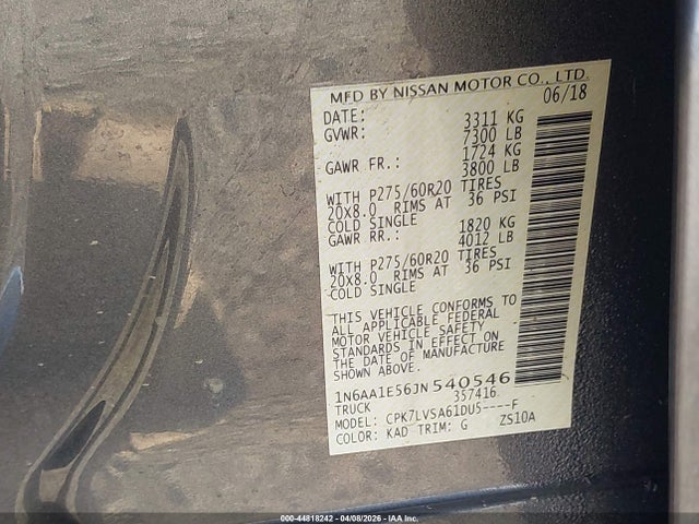 1N6AA1E56JN540546 Nissan Titan Sl