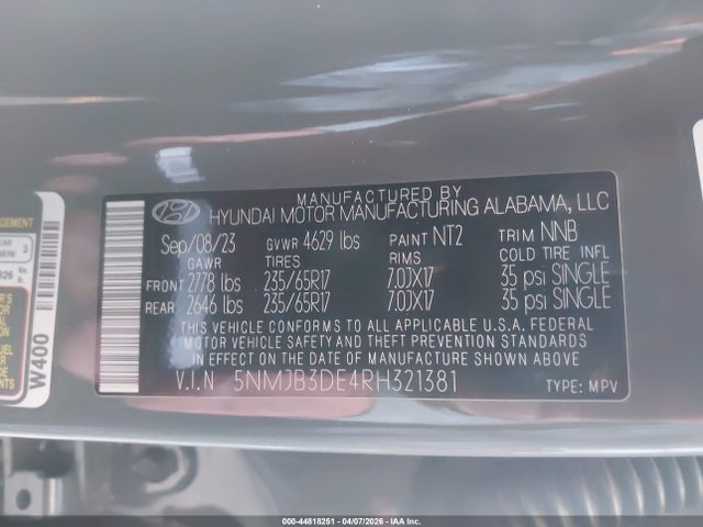 5NMJB3DE4RH321381 Hyundai TUCSON SEL