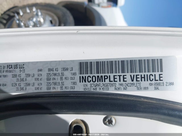 44818260 :رقم المزاد ، 3C7WRNFL7KG672072 vin ، 2019 Ram 5500 Chassis Tradesman/slt/laramie/limited مزاد بيع