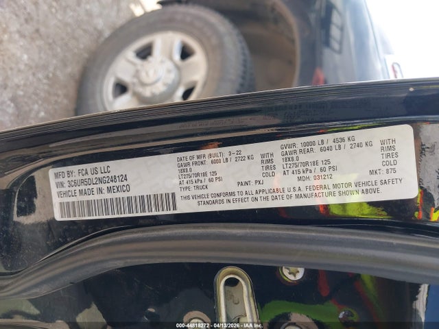 Продажа на аукционе авто 2022 Ram 2500 Big Horn  4x4 6'4 Box, vin: 3C6UR5DL2NG248124, номер лота: 44818272