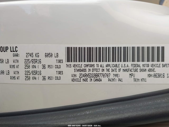 Aukcja sprzedaży 2011 Dodge Grand Caravan Crew, vin: 2D4RN5DG9BR770707, numer aukcji: 44818285