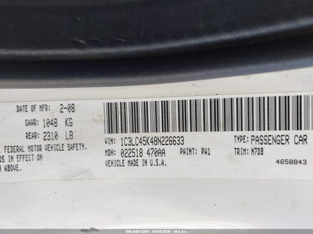 Продаж на аукціоні авто 2008 Chrysler Sebring Lx, vin: 1C3LC45K48N226633, номер лоту: 44818288