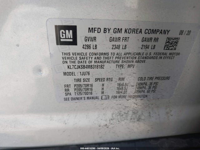 KL7CJKSB4MB318182 Chevrolet Trax Fwd Ls