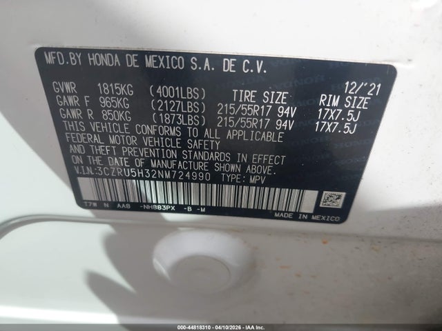 Продажа на аукционе авто 2022 Honda Hr-v 2wd Lx, vin: 3CZRU5H32NM724990, номер лота: 44818310