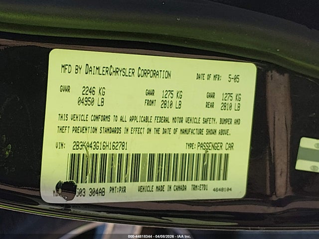 Продаж на аукціоні авто 2006 Dodge Charger, vin: 2B3KA43G16H162781, номер лоту: 44818344