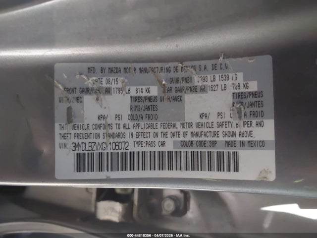 44818356 :رقم المزاد ، 3MYDLBZVXGY106072 vin ، 2016 Scion Ia مزاد بيع