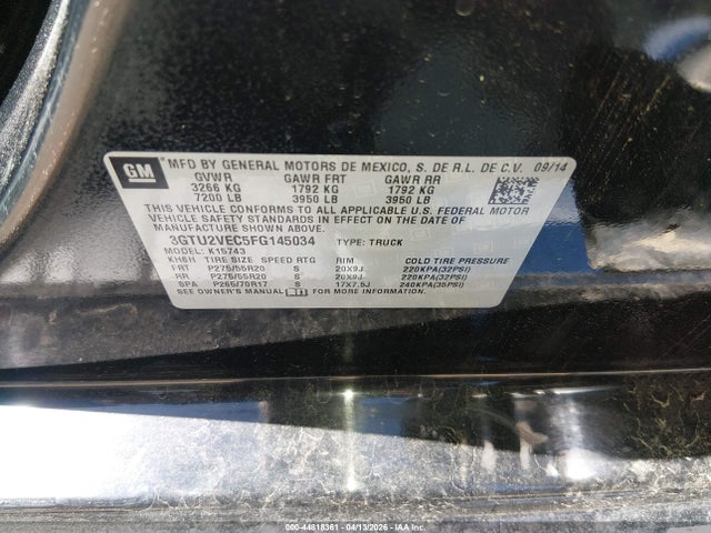 GMC Sierra 1500 Slt 2015 3GTU2VEC5FG145034 Image 9