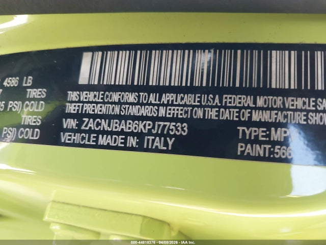 Aukcja sprzedaży 2019 Jeep Renegade Sport 4x4, vin: ZACNJBAB6KPJ77533, numer aukcji: 44818376