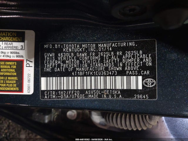 Продажа на аукционе авто 2014 Toyota Camry Se, vin: 4T1BF1FK1EU363473, номер лота: 44818382