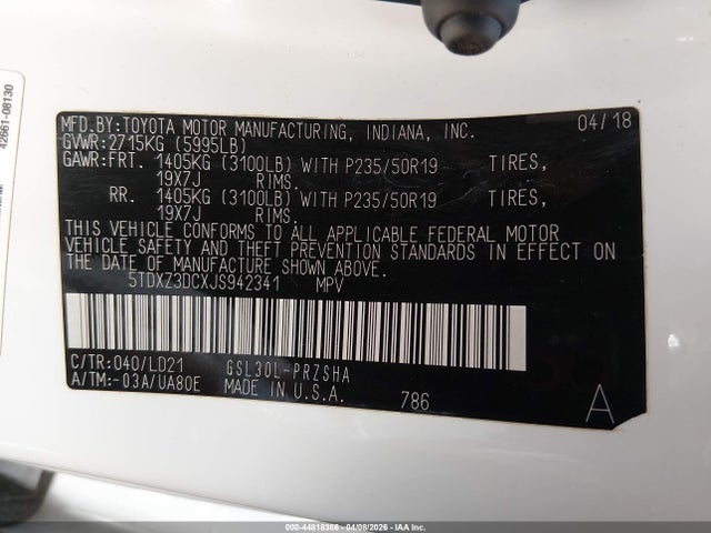 5TDXZ3DCXJS942341 Toyota Sienna Se 8 Passenger