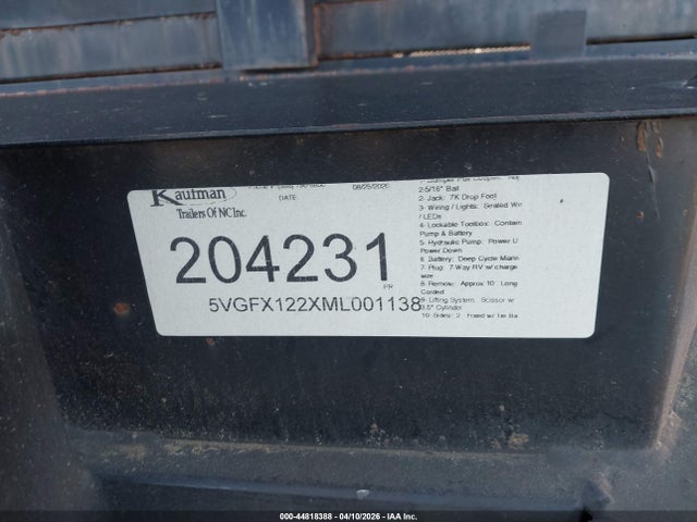 Продаж на аукціоні авто 2021 Kaufman Trailers Dual Axle Tailer, vin: 5VGFX122XML001138, номер лоту: 44818388