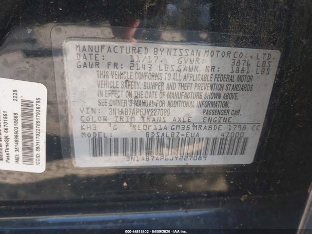 Nissan SENTRA S 2018 3N1AB7AP6JY227089 Image 9