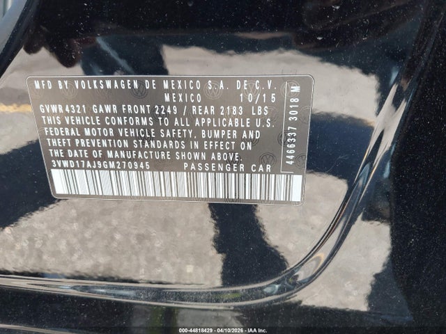 44818429 :رقم المزاد ، 3VWD17AJ9GM270945 vin ، 2016 Volkswagen Jetta 1.8t Sport مزاد بيع