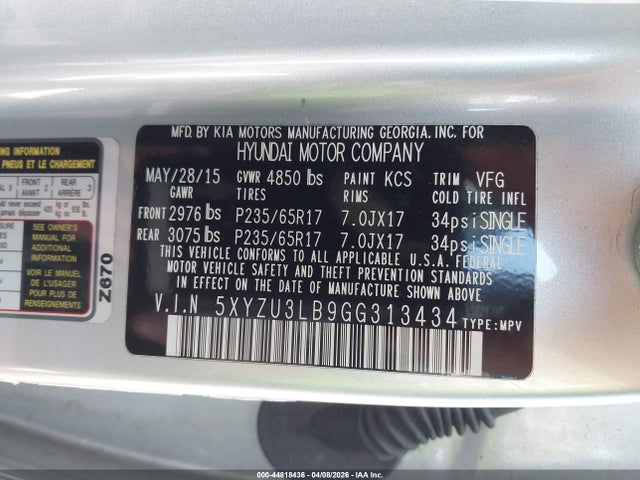 Aukcja sprzedaży 2016 Hyundai Santa Fe Sport 2.4l, vin: 5XYZU3LB9GG313434, numer aukcji: 44818436