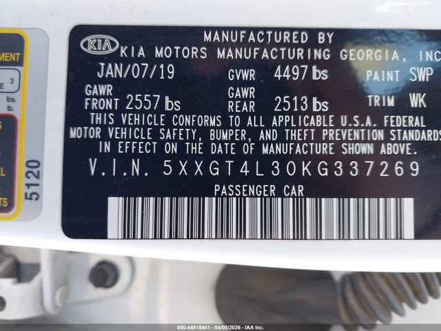 Продаж на аукціоні авто 2019 Kia Optima Lx, vin: 5XXGT4L30KG337269, номер лоту: 44818441