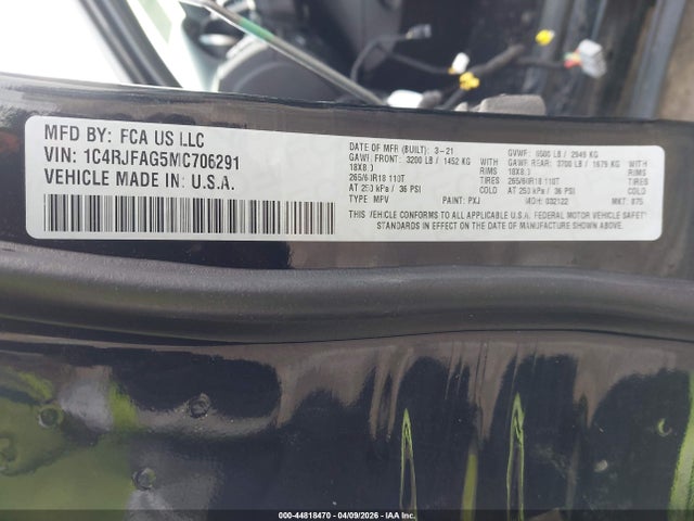44818470 :رقم المزاد ، 1C4RJFAG5MC706291 vin ، 2021 Jeep Grand Cherokee Laredo E 4x4 مزاد بيع