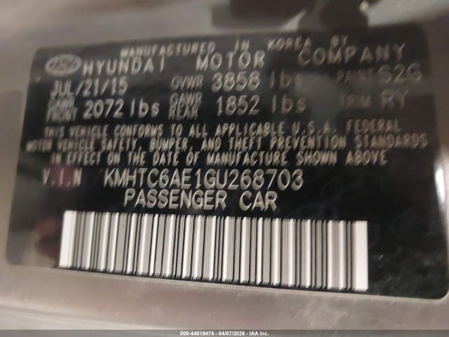 2016 Hyundai Veloster Turbo მანქანა იყიდება აუქციონზე, vin: KMHTC6AE1GU268703, აუქციონის ნომერი: 44818474