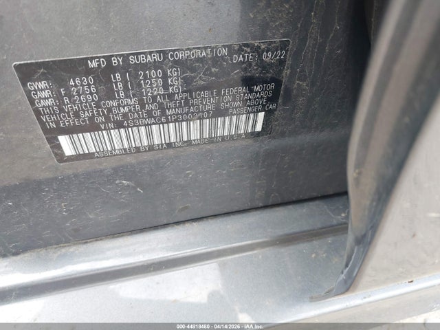 Aukcja sprzedaży 2023 Subaru Legacy Premium, vin: 4S3BWAC61P3003107, numer aukcji: 44818480