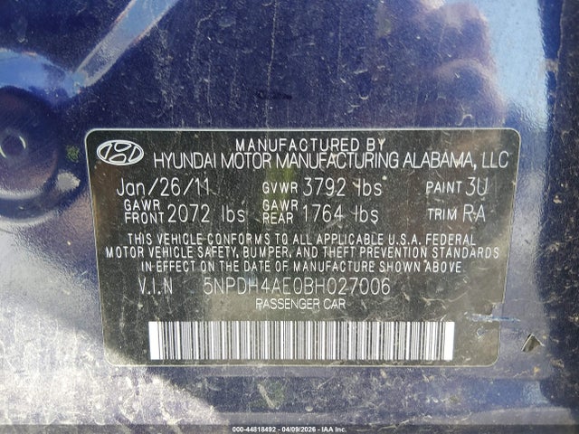 Продаж на аукціоні авто 2011 Hyundai Elantra Gls, vin: 5NPDH4AE0BH027006, номер лоту: 44818492