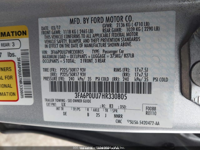 Ford Fusion Hybrid S 2017 3FA6P0UU7HR330805 Image 9