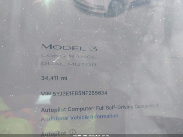Tesla Model 3 Long Range Dual Motor All-wheel Drive 2022 5YJ3E1EB5NF265634 Image 7